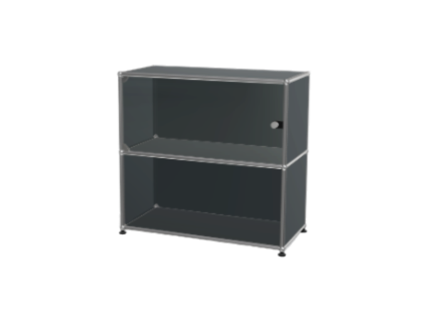 Meuble-USM-gris-anthracite-2-cases-dont-1-avec-porte-en-verre