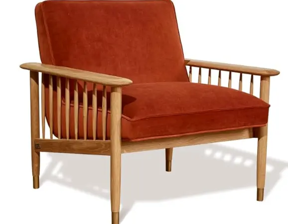 Chauffeuse en bois, assises velours terracotta SHIRLEY - OCCASION – Image 3