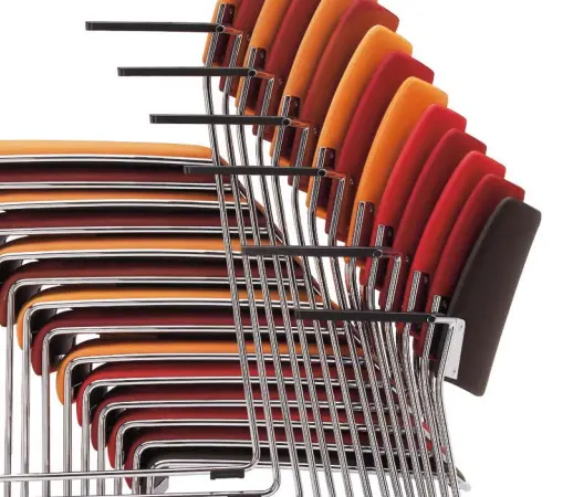 Chaise de réunion Linos corail avec accoudoirs en tissu corail, pieds chrome RECEP - OCCASION – Image 4