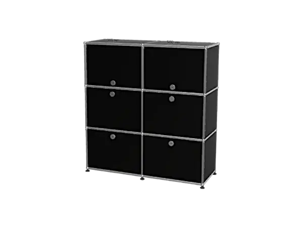 Meuble-USM-Haller-noir-6-cases-2-tiroirs-2-portes-abattantes-2-portes-escamotables