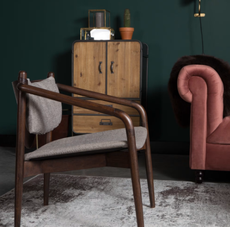 Chauffeuse en bois et tissu gris, avec coussin DESIR 6 - OCCASION – Image 4