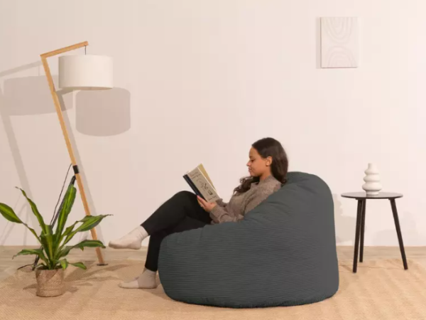 Pouf en velours cotelé gris anthracite DESIR - OCCASION – Image 4