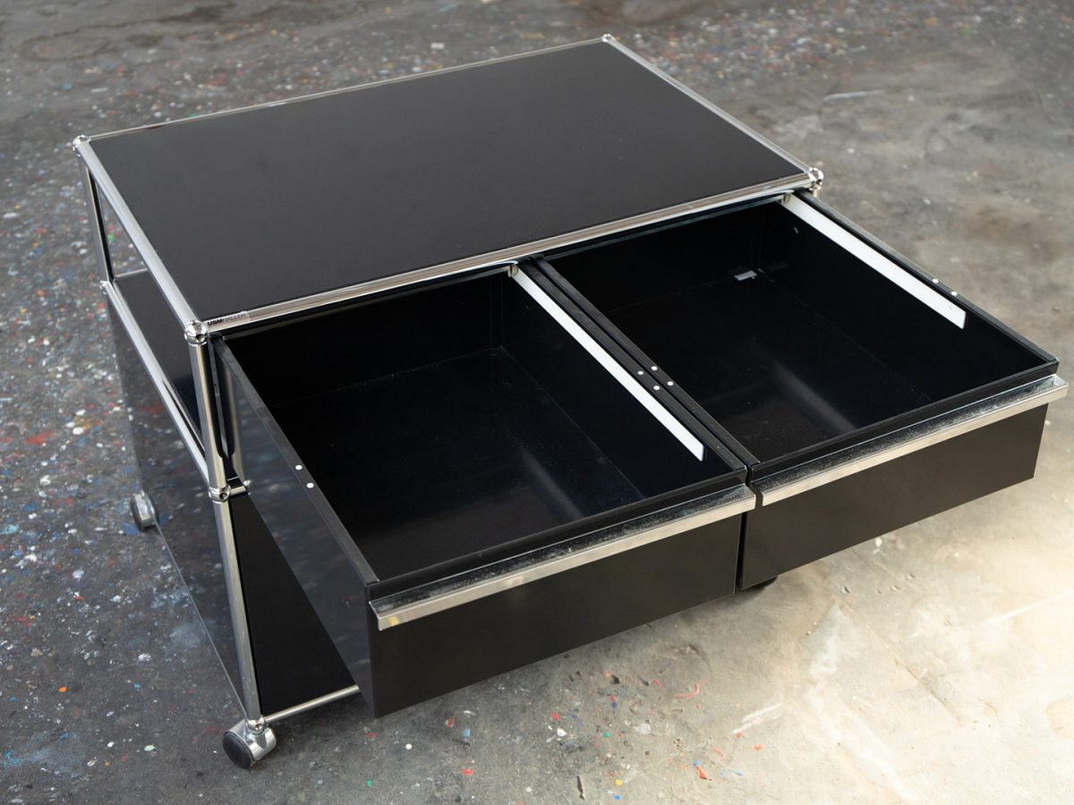 Meuble USM Haller noir avec 2 tiroirs, sur roulettes - OCCASION – Image 6