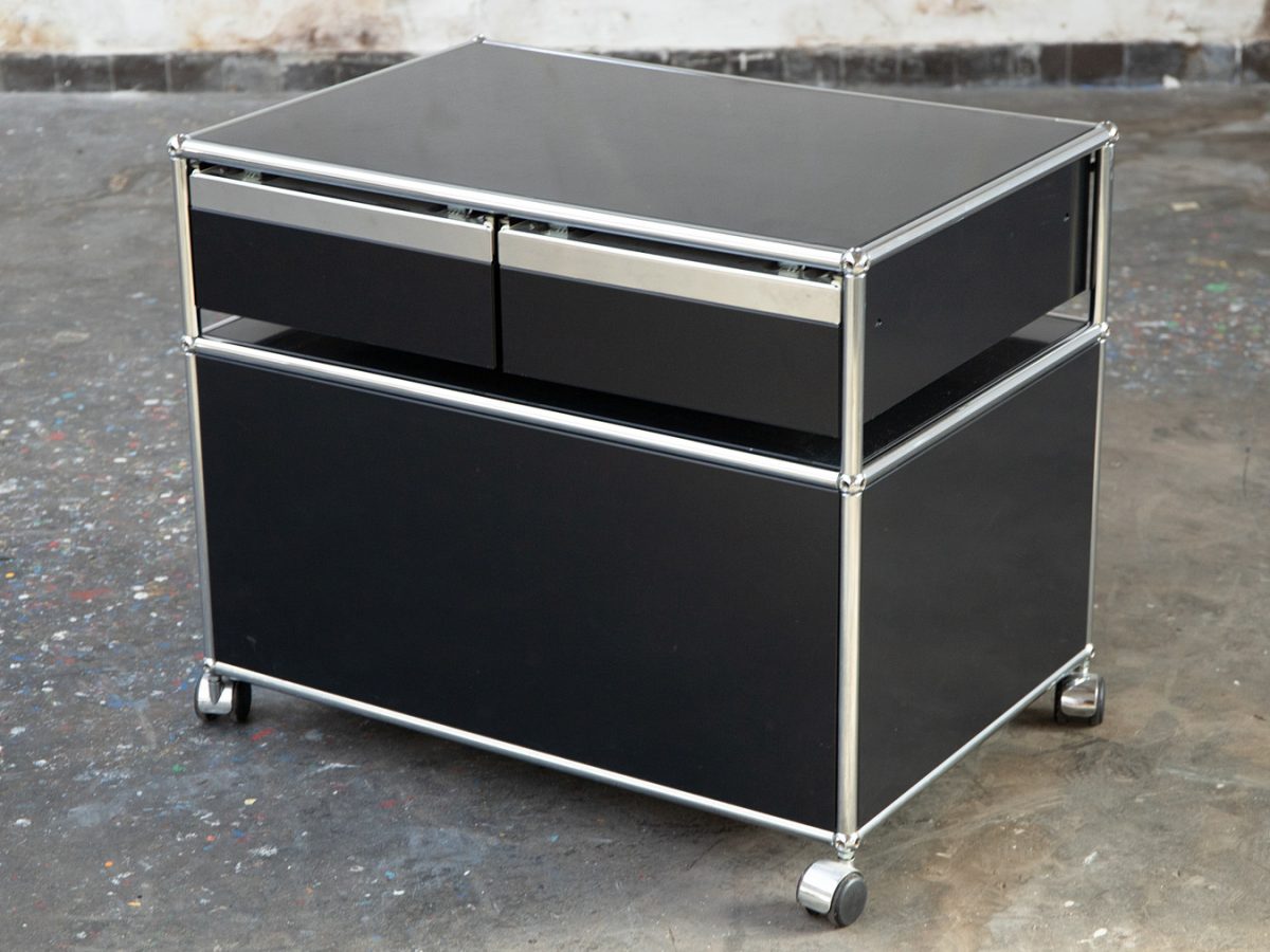 Meuble USM Haller noir avec 2 tiroirs, sur roulettes - OCCASION – Image 4